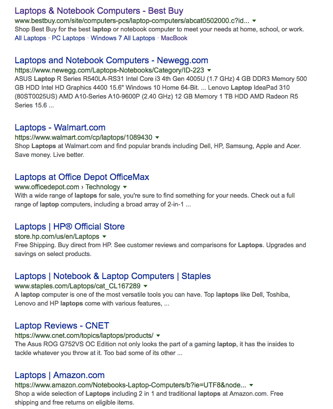 laptop keyword serp