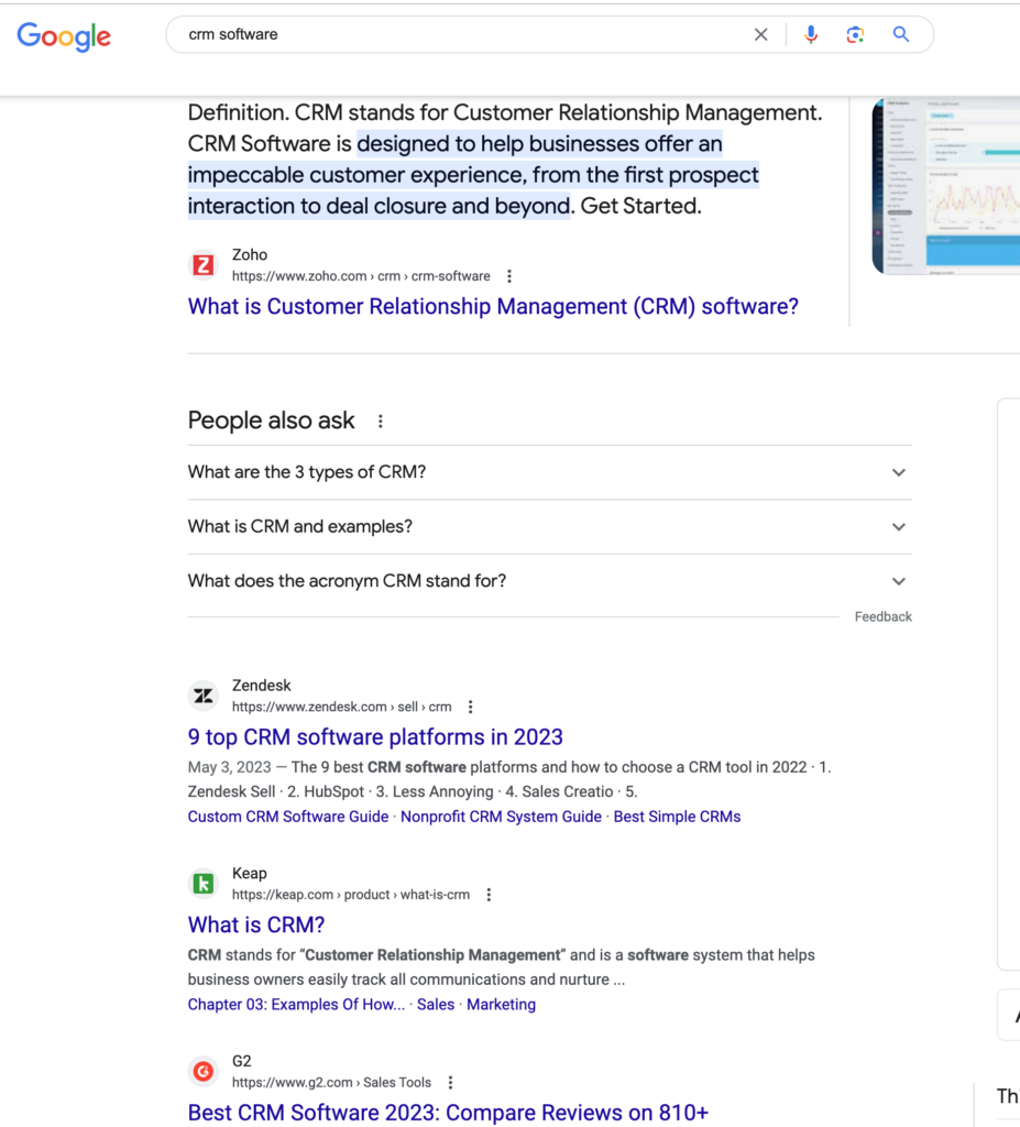 CRM software SERP