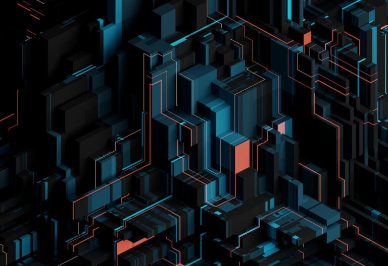 a black background with red and blue lines