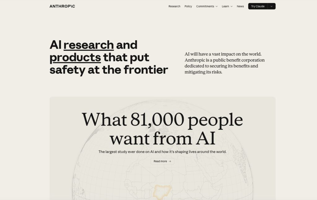 Anthropic homepage tech100