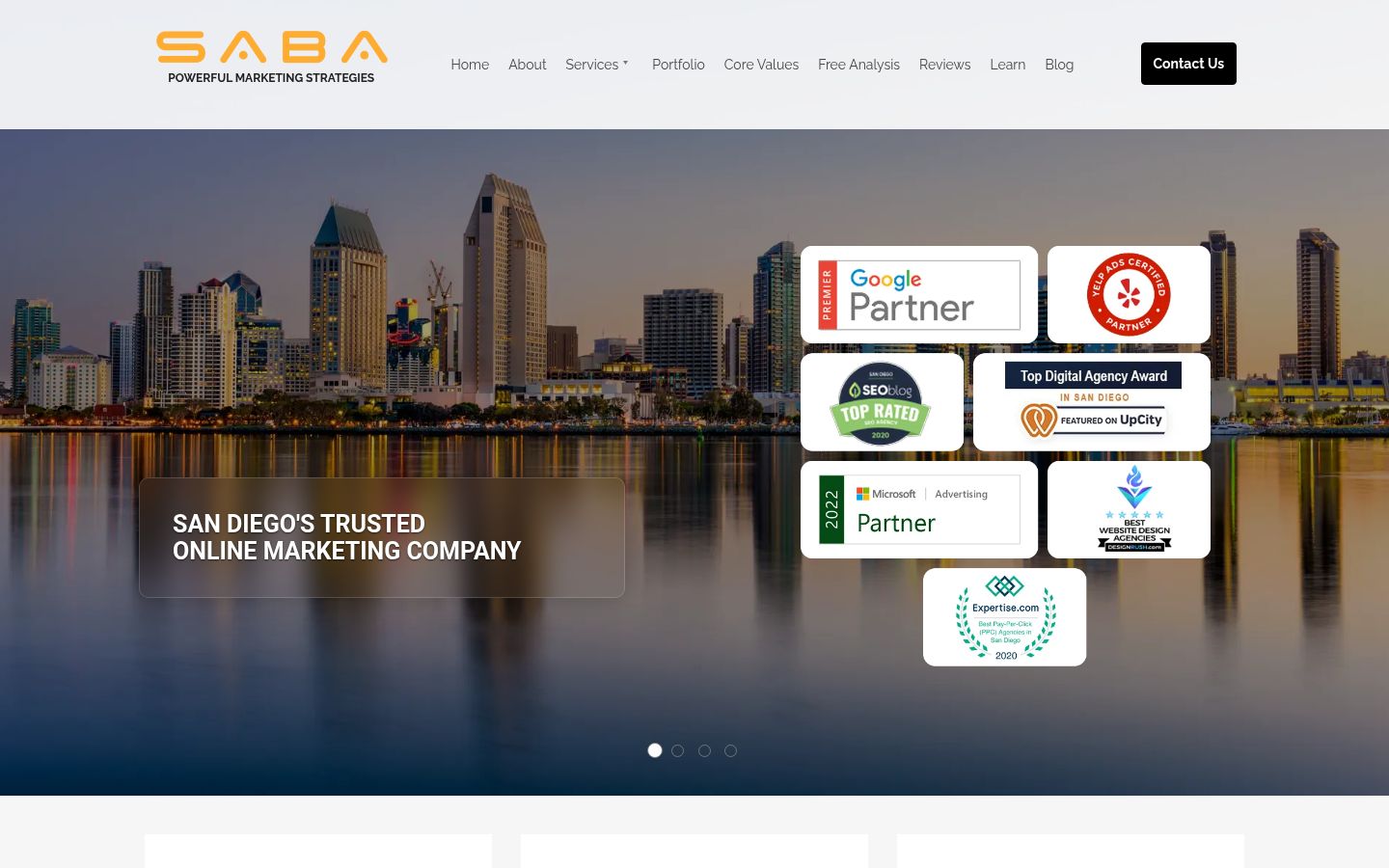 Saba SEO homepage screenshot, September 2026